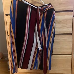 Charlotte Russ tie waist slit striped midi skirt